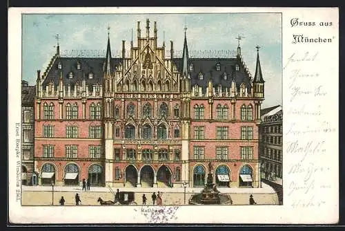 Lithographie München-Au, Rathhaus aus der Vogelschau