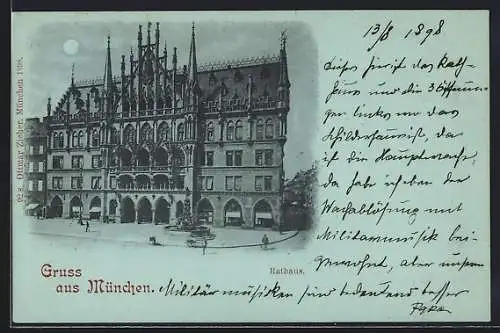 Mondschein-AK München-Au, Partie am Rathaus