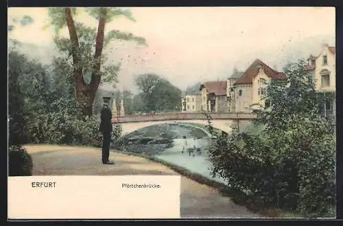 AK Erfurt, Promenade mit Blick auf die Pförtchenbrücke