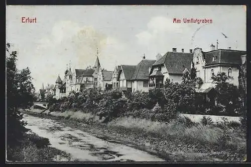 AK Erfurt, Blick auf den Umflutgraben mit Häusern