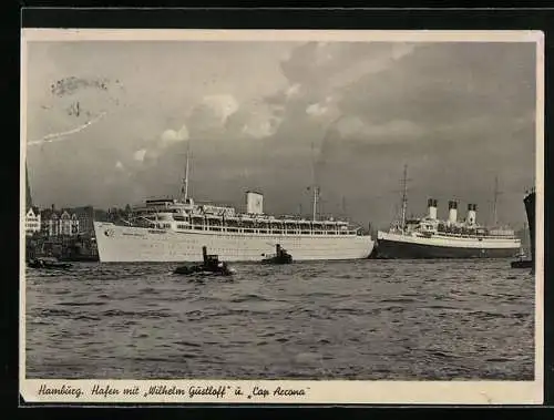 AK Passagierschiffe Wilhelm Gustloff und Cap Arcona im Hamburger Hafen