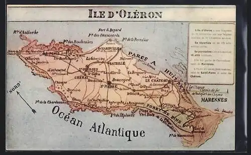 AK Ile d`Oléron, Carte détaillée de l`île avec localités et points d`intérêt