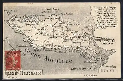 AK Cheray /Île d`Oléron, Carte illustrée de l`île avec ses villages et routes principales