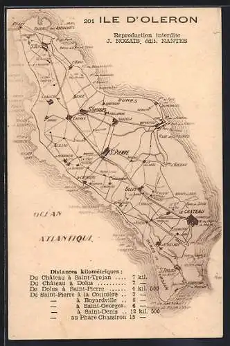 AK St-Pierre-d`Oleron, Carte des distances kilométriques et des routes principales de l`île d`Oleron