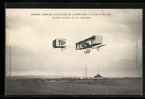 AK Grande Semaine d`Aviation de Champagne, Paulhan termine le 131. kilomètre, Doppeldecker-Flugzeug