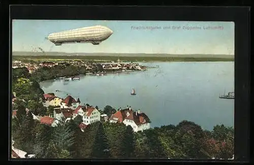 AK Friedrichshafen, Graf Zeppelin`s Luftschiff über der Stadt