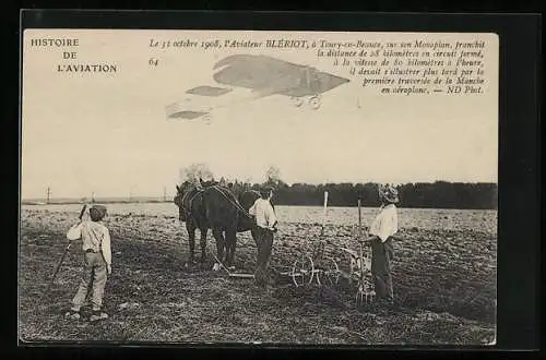 AK L`Aviateur Blériot `a Toury-en-Beauce sur son Monoplan, Eindecker-Flugzeug