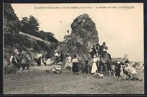 AK Saint-Marc, Le Rocher du Lion à la Rengaulle avec des personnes se reposant autour du rocher