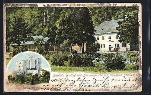 AK Hartkirchen /O.-Oe., Eisenbad Steinwand, Ziegler`s Gasthof und Ruine Stauf