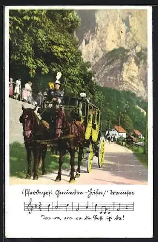 AK Gmunden /Traunsee, Pferdepost beim Gasthaus Hois`n Wirt