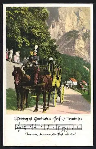 AK Gmunden /Traunsee, Pferdepost beim Gasthof Hois`n Wirt