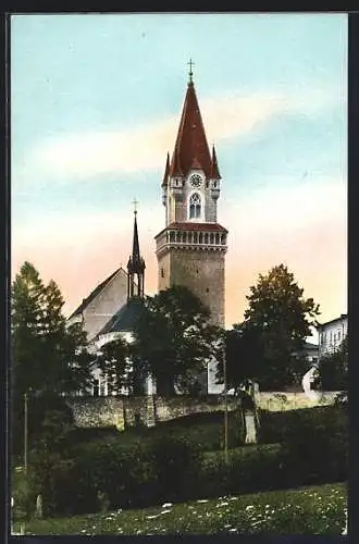 AK Haslach /Ob.-Öst., Blick zur Kirche