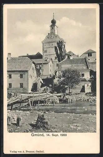 AK Gmünd in Kärnten, Ort nach dem Hochwasser am 14. September 1903