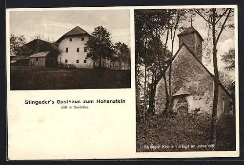 AK Steyregg, Stingeder`s Gasthaus zum Hohenstein, St. Aegidi-Kirchlein