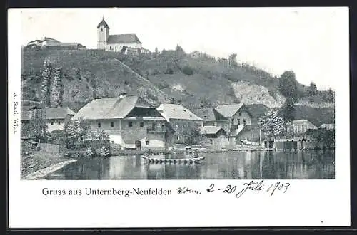 AK Neufelden /O.-Oe., Unternberg, Ortspartie am Ufer