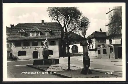 AK Offenhausen bei Wels, Gasthaus Emersberger und Tabak-Trafik Filiale