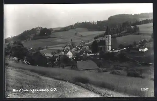 AK Hirschbach im Mühlkreis, Ortsansicht vom Hügel aus