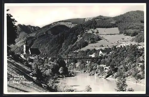 AK Ternberg a. d. Enns, Flussbad-Anlage mit Brücke