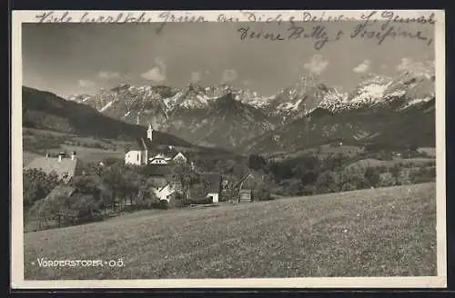 AK Vorderstoder /O. Ö., Ansicht mit Bergpanorama