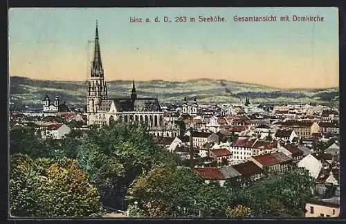 AK Linz, Gesamtansicht mit Domkirche