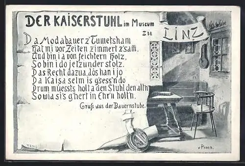 Künstler-AK Linz, Der Kaiserstuhl im Museum