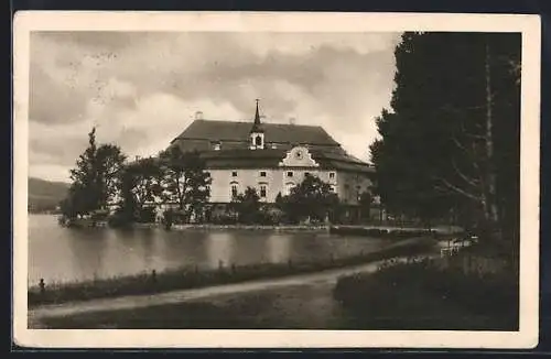 AK Kammer /Salzkammergut, Schloss Kammer am Attersee mit Uferstrasse