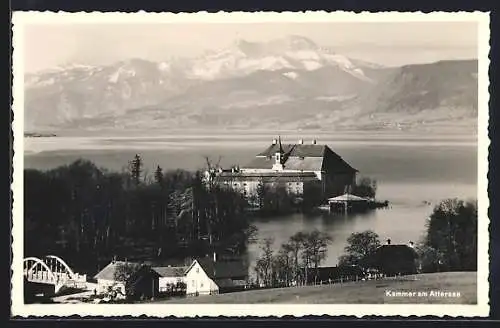 AK Kammer am Attersee, Blick aufs Schloss mit Bergen