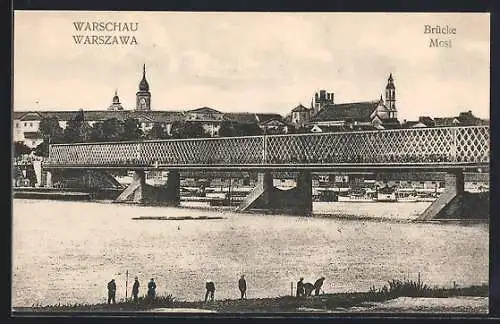 AK Warschau, Brücke mit Weichselpartie