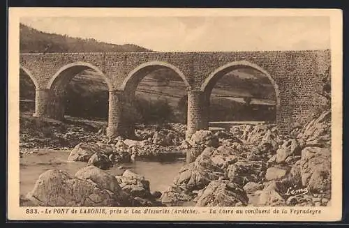 AK Lac d`Issarlès /Ardêche, Le Pont de Laborie, La Loire au confluent de la Veyradeyre