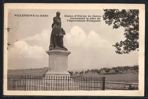 AK Villeneuve-de-Berg, Statue d`Olivier de Serres