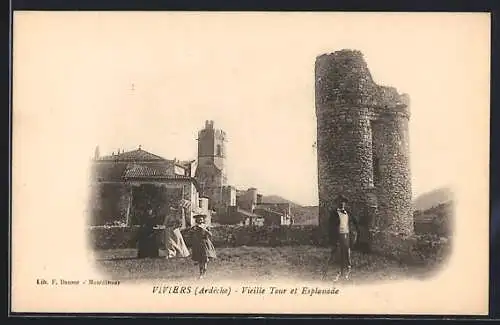 AK Viviers /Ardèche, Vieille Tour et Esplanade