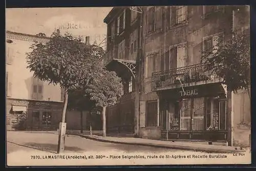 AK Lamastre /Ardêche, Place Seignoblos, route de St-Agrève et Recette Buraliste