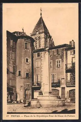 AK Privas, Place de la Republique, Tour de Diane de Poitiers