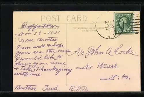 AK Thanksgiving Greetings, Truthahn unter einem Apfelbaum