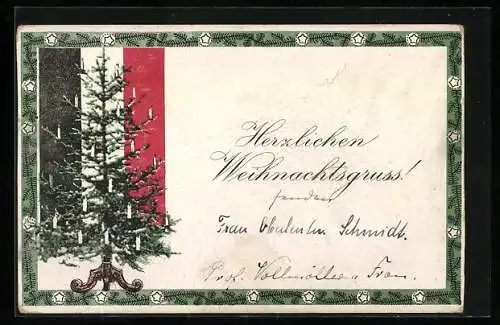 AK Weihnachtsgruss, Weihnachtsbaum vor Reichsfahne