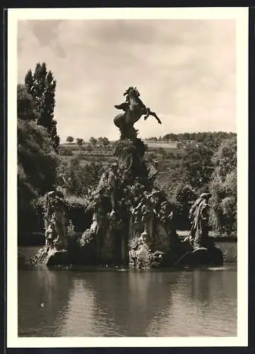 Foto-AK Deutscher Kunstverlag, Nr. 5: Veitshöchheim, Schloss, Grosses Bassin im Hofgarten, Der Parnass