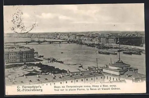 AK St.-Pétersbourg, Vue sur la place Pierre, la Néva et Vassili Ostrov