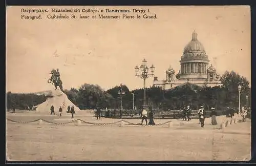 AK Petrograd, Cathedrale St. Isaac et Monument Pierre le Grand