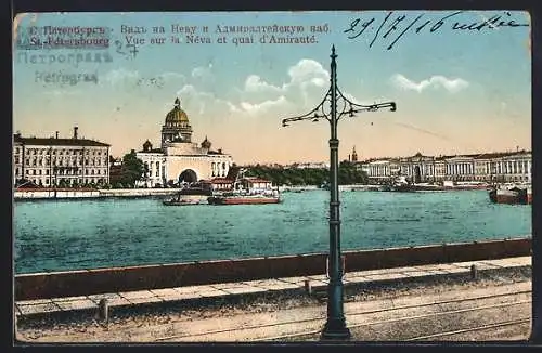 AK St. Pétersbourg, Vue sur la Néva et quai d`Amirauté