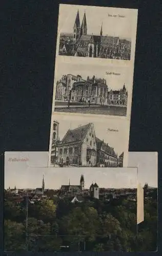 Leporello-AK Halberstadt, Ansichten vom Dom, Rathaus und dem Fischmarkt