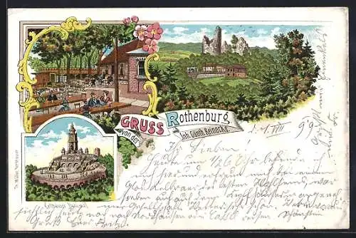 Lithographie Rothenburg / Kyffh., Gasthaus, Kyffhäuser Denkmal, Ruine Rothenburg