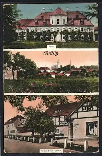 AK Kittlitz / Sachsen, Schloss, Ortsansicht, Weissenberger Strasse mit Restaurant