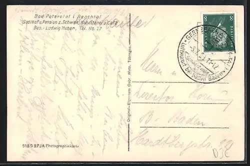 AK Bad Peterstal, Gasthof und Pension zum Schwan, Inh. K.Huber