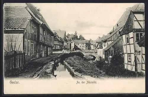 AK Goslar, Strasse an der Abzucht mit Fachwerkhaus