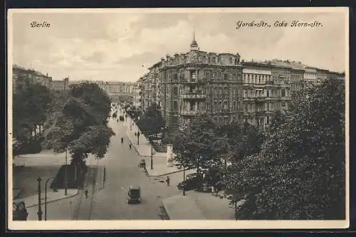 AK Berlin-Kreuzberg, Yorckstrasse Ecke Hornstrasse mit Litfasssäule