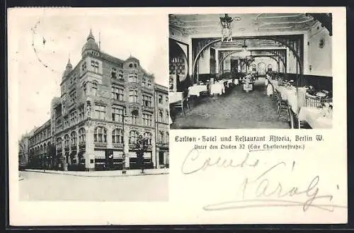 AK Berlin, Carlton-Hotel und Restaurant Astoria, Strasse Unter den Linden Ecke Charlottenstrasse, Innenansicht