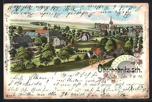 Lithographie Oberbobritzsch, Ortspanorama