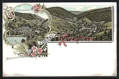 Lithographie Katzhütte, Hotel Wurzelberg, Panorama