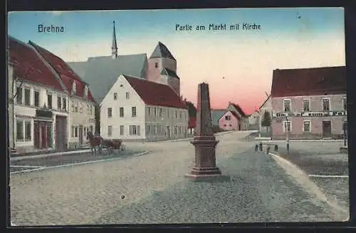 AK Brehna, Partie am Markt mit Kirche