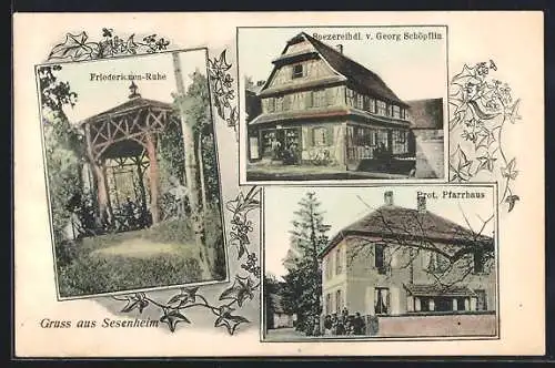 AK Sesenheim, Friederieken-Ruhe, Spezereihdl. v. Georg Schöpflin, Prot. Pfarrhaus